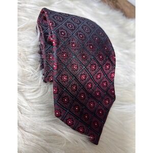 XMI Italian Silk Tie‎ Black Red Geometric Designer Classic